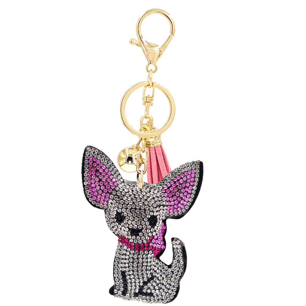 CUTE RHINESTONE DOG TASSEL KEY CHAIN, 31424