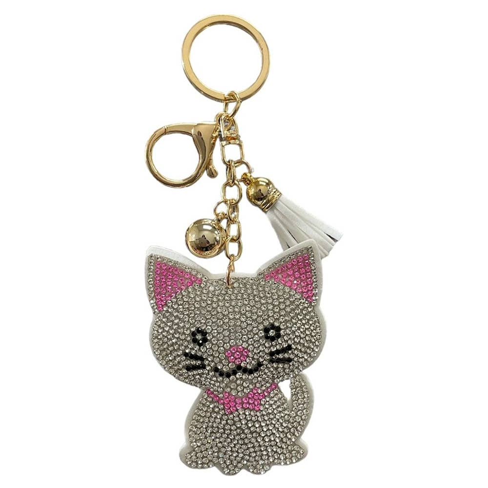 RHINESTONE CAT TASSEL KEYCHAIN, KC444X 803