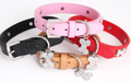 Pet Collar PU Leather Rhinestone Bone Pendent.  XS - RED