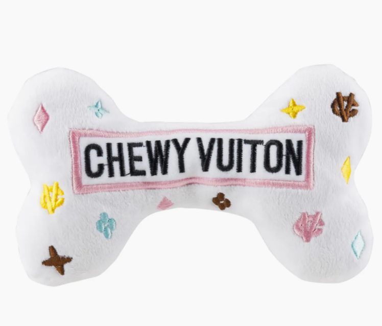 White Chewy Vuiton Bones Squeaker Dog Toy - Large