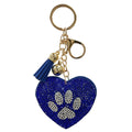 RHINESTONE HEART PAW KEYCHAIN WITH TASSEL, KC444X 784M1L
