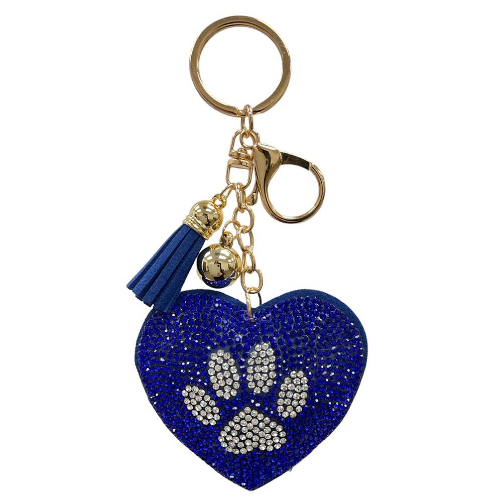 RHINESTONE HEART PAW KEYCHAIN WITH TASSEL, KC444X 784M1L