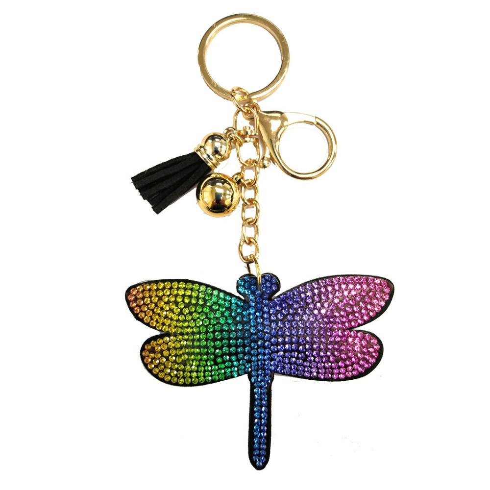 RHINESTONE DRAGONFLY KEYCHAIN WITH TASSEL, KC444X 305