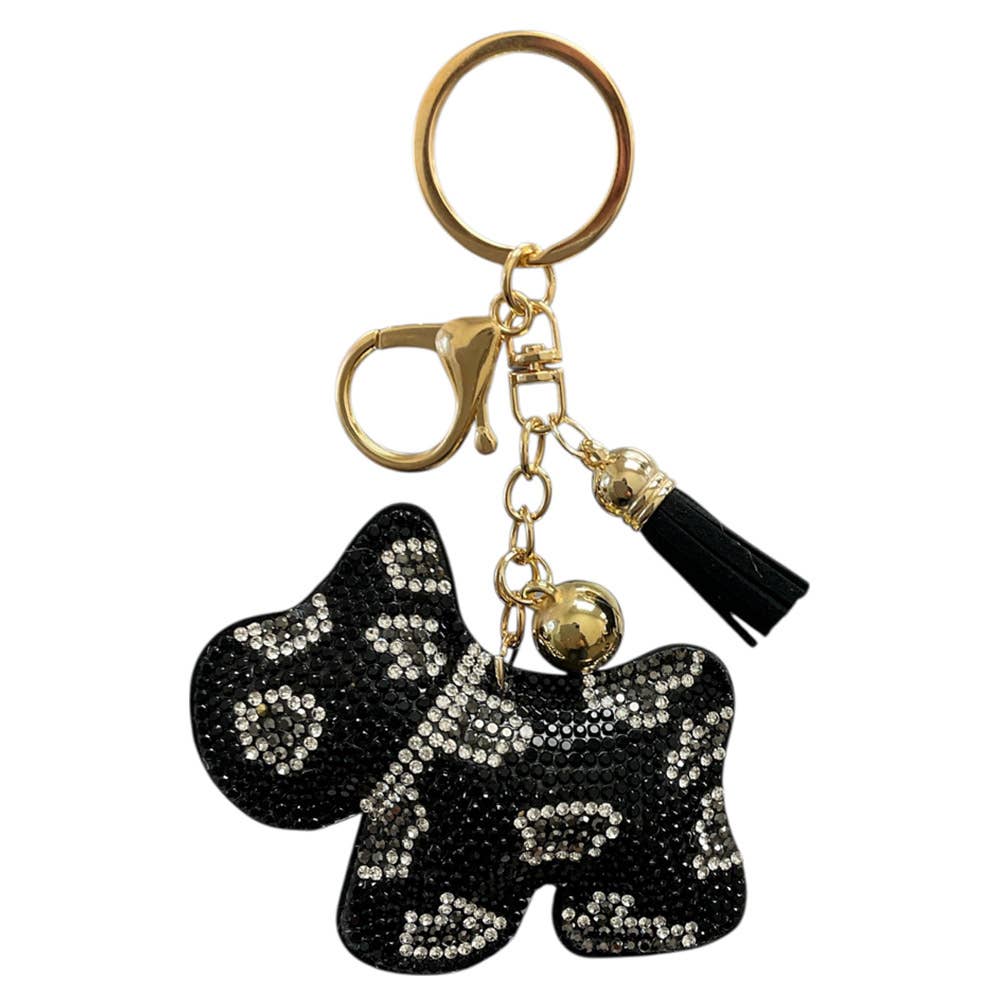 RHINESTONE DOG BAG CHARM KEYCHAIN WITH TASSEL, KC471X 133